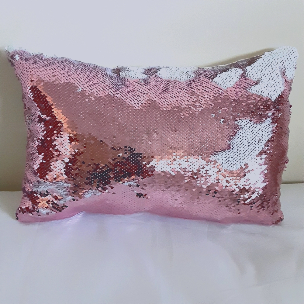 PINK AND WHITE SEQUINS SWIPE ACCENT CUSHION